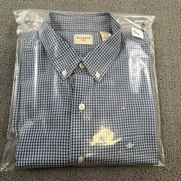 Docker Shirt Adult Extra Large Blue Button Up Check Short Sleeve Casual Men - Picture 9 of 9